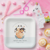 Cute Nautical Pirate Ship Lion Cub Baby shower Papieren Bordje (Feest)