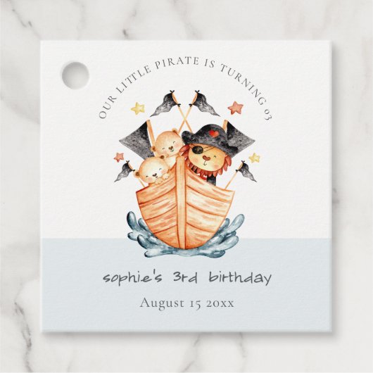 Cute Nautical Pirate Ship Lion Cub Kids Birthday Bedankjes Labels (Voorkant)