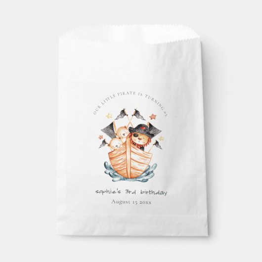 Cute Nautical Pirate Ship Lion Cub Kids Birthday Bedankzakje (Voorkant)