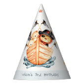 Cute Nautical Pirate Ship Lion Cub Kids Birthday Feesthoedjes (Voorkant)