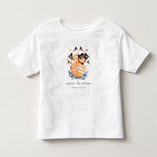 Cute Nautical Pirate Ship Lion Cub Kids Birthday Kinder Shirts (Voorkant)