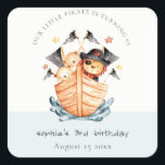 Cute Nautical Pirate Ship Lion Cub Kids Birthday Vierkante Sticker<br><div class="desc">Een Cute Nautical Pirate Ship Lion Cub Collectie... het is een Elegant Simple waterverf Illustration of Pirate Ship with lion and Cub Sailors, perfect voor je Pirate-thema baby shower en kleine verjaardagsfeestjes. Het is zeer gemakkelijk om, met uw persoonlijke details aan te passen. Als u een ander bijpassend product of...</div>