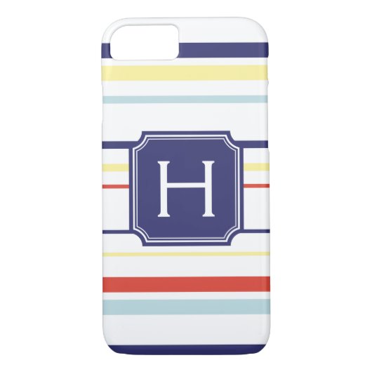 Cute nautical preppy strepen patroonmonogram Case-Mate iPhone case (Achterkant)
