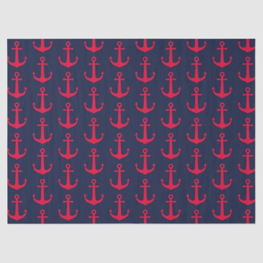 Cute Nautical Red Anchors Navy Blue Tissuepapier (Voorkant)
