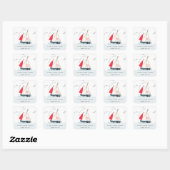 Cute Nautical Red Blue Sailboat Pastel Kind Addres Vierkante Sticker (Vel)