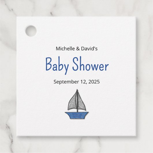 Cute Nautical Sailboat Baby Boy Couples Shower Bedankjes Labels (Voorkant)