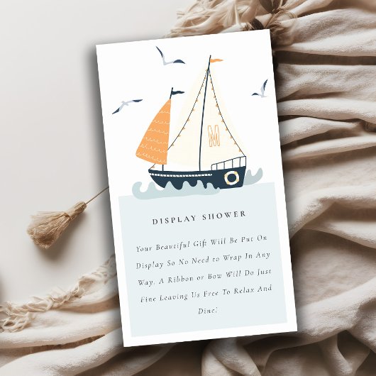 Cute Nautical Sailboat Boys Display Baby shower Informatiekaartje