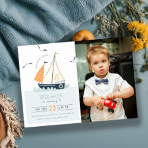 Cute Nautical Sailboat Kinder Foto Birthday Invite