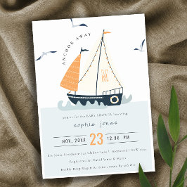 Cute Nautical Sailboat Pastel Baby shower Invite Bedankkaart