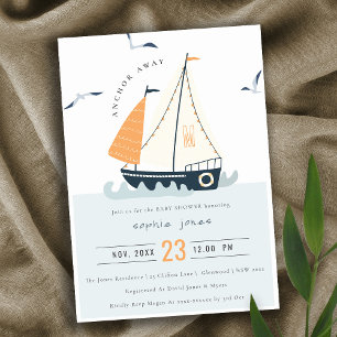 Cute Nautical Sailboat Pastel Baby shower Invite Bedankkaart