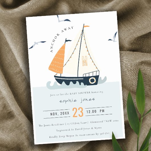Cute Nautical Sailboat Pastel Baby shower Invite Bedankkaart