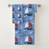 Cute Nautical Sailboat Pattern Kinder Bad Handdoek (Insitu)