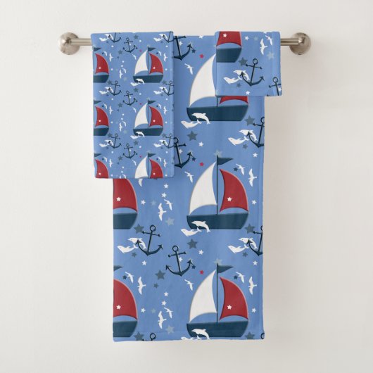Cute Nautical Sailboat Pattern Kinder Bad Handdoek (Insitu)