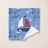 Cute Nautical Sailboat Pattern Kinder Bad Handdoek (Wasdoekje)