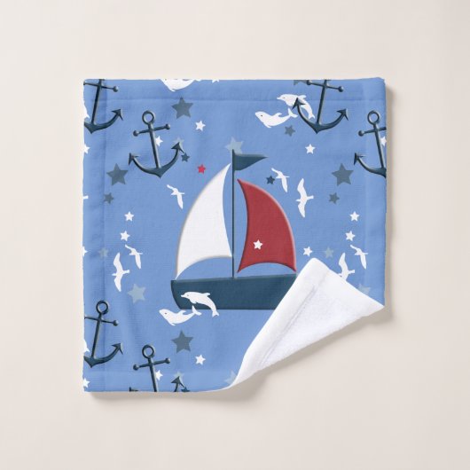 Cute Nautical Sailboat Pattern Kinder Bad Handdoek (Wasdoekje)