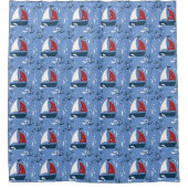 Cute Nautical Sailboat Pattern Kinder Douchegordijn (Voorkant)
