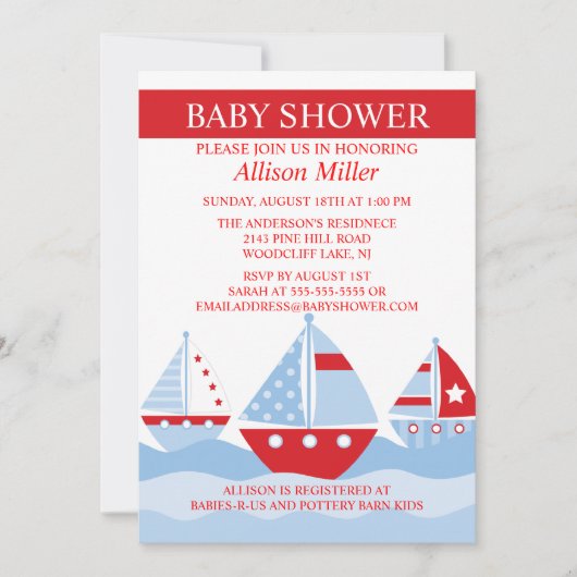 Cute Nautical SAILBOATS Boy Baby shower Kaart (Voorkant)