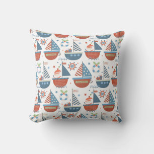 Cute Nautical Santa Sailboat Pattern Red Kussen