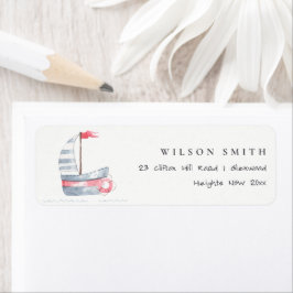 Cute Nautical Soft Red Blue Sailboat Kinder Addres Etiket