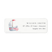 Cute Nautical Soft Red Blue Sailboat Kinder Addres Etiket (Voorkant)