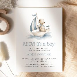 Cute Nautical Teddy Bear Boy Baby Shower Kaart
