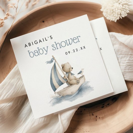 Cute Nautical Teddy Bear Boys Baby Shower Servet