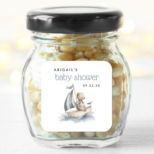 Cute Nautical Teddy Bear Boys Baby Shower Vierkante Sticker