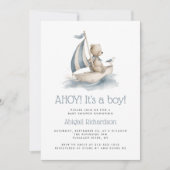 Cute Nautical Teddybeer QR Code Jongens Baby Showe Kaart (Voorkant)