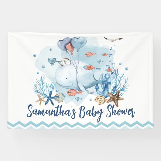 Cute Nautical Walvis Baby Shower Welkom Achtergron Spandoek (Horizontaal)
