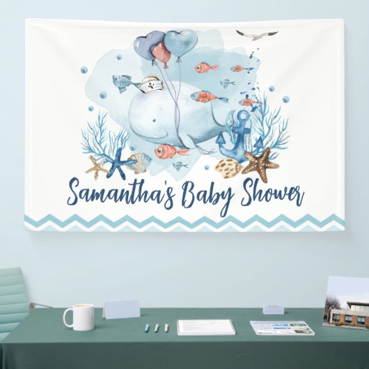 Cute Nautical Walvis Baby Shower Welkom Achtergron Spandoek (Beurs)