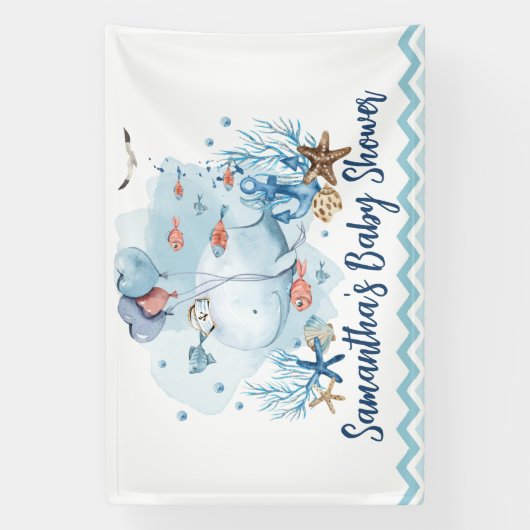 Cute Nautical Walvis Baby Shower Welkom Achtergron Spandoek (Verticaal)