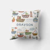 Cute Nautical Waterverf Boats Baby Boy Naam toevoe Kussen (Achterkant)