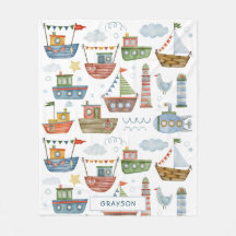 Cute Nautical Waterverf Boats Boy Personalized