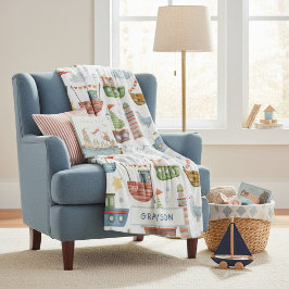 Cute Nautical Waterverf Boats Boy Personalized Fleece Deken