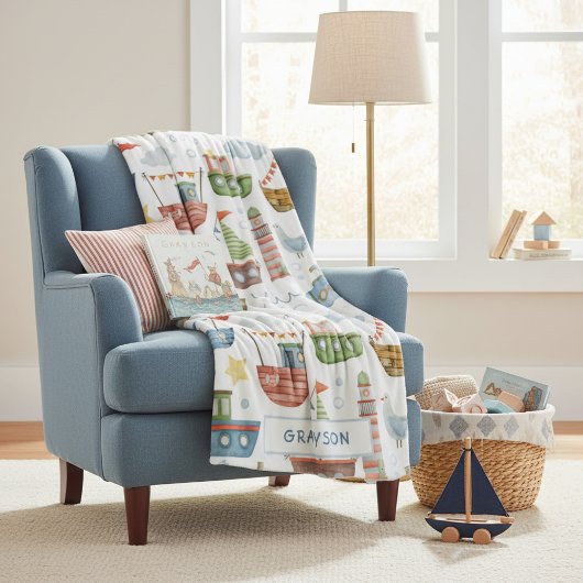 Cute Nautical Waterverf Boats Boy Personalized Fleece Deken