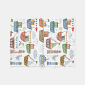 Cute Nautical Waterverf Boats Boy Personalized Fleece Deken (Voorkant (Horizontaal))