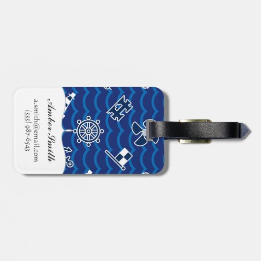 Cute Nautical Waves Pattern Bagagelabel (Achterkant horizontaal)