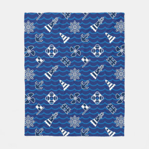 Cute Nautical Waves Pattern Fleece Deken