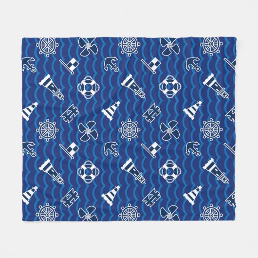 Cute Nautical Waves Pattern Fleece Deken (Voorkant (Horizontaal))