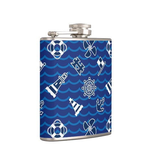 Cute Nautical Waves Pattern Heupfles (Rechts)