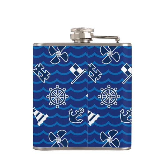 Cute Nautical Waves Pattern Heupfles (Achterkant)