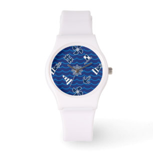 Cute Nautical Waves Pattern Horloge