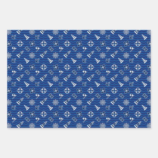 Cute Nautical Waves Pattern Inpakpapier Vel (Voorkant 2)
