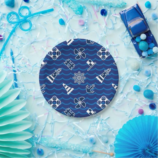 Cute Nautical Waves Pattern Papieren Bordje (Feest)