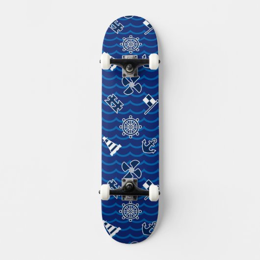 Cute Nautical Waves Pattern Persoonlijk Skateboard (Voorkant)