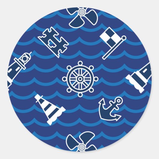 Cute Nautical Waves Pattern Ronde Sticker (Voorkant)
