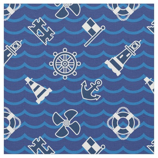 Cute Nautical Waves Pattern Stof (Close Up)