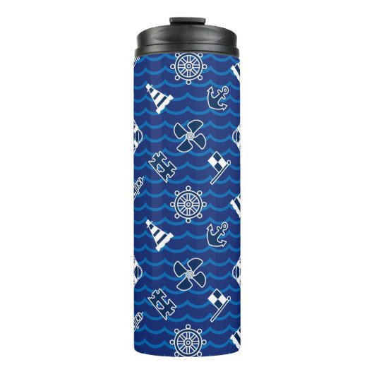 Cute Nautical Waves Pattern Thermosbeker (Voorkant)