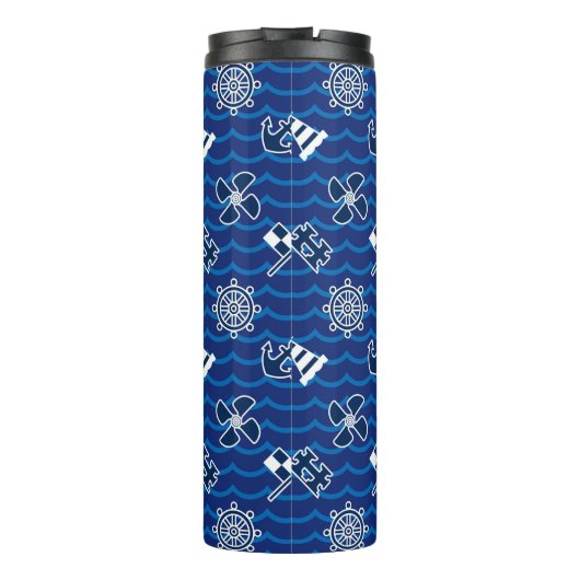 Cute Nautical Waves Pattern Thermosbeker (Achterkant)