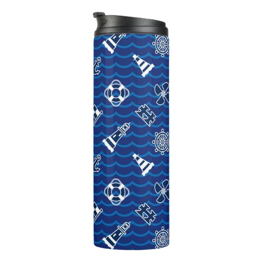 Cute Nautical Waves Pattern Thermosbeker (Geroteerd rechts)